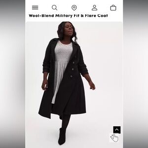 Torrid Black Wool-Blend Military Coat NWT